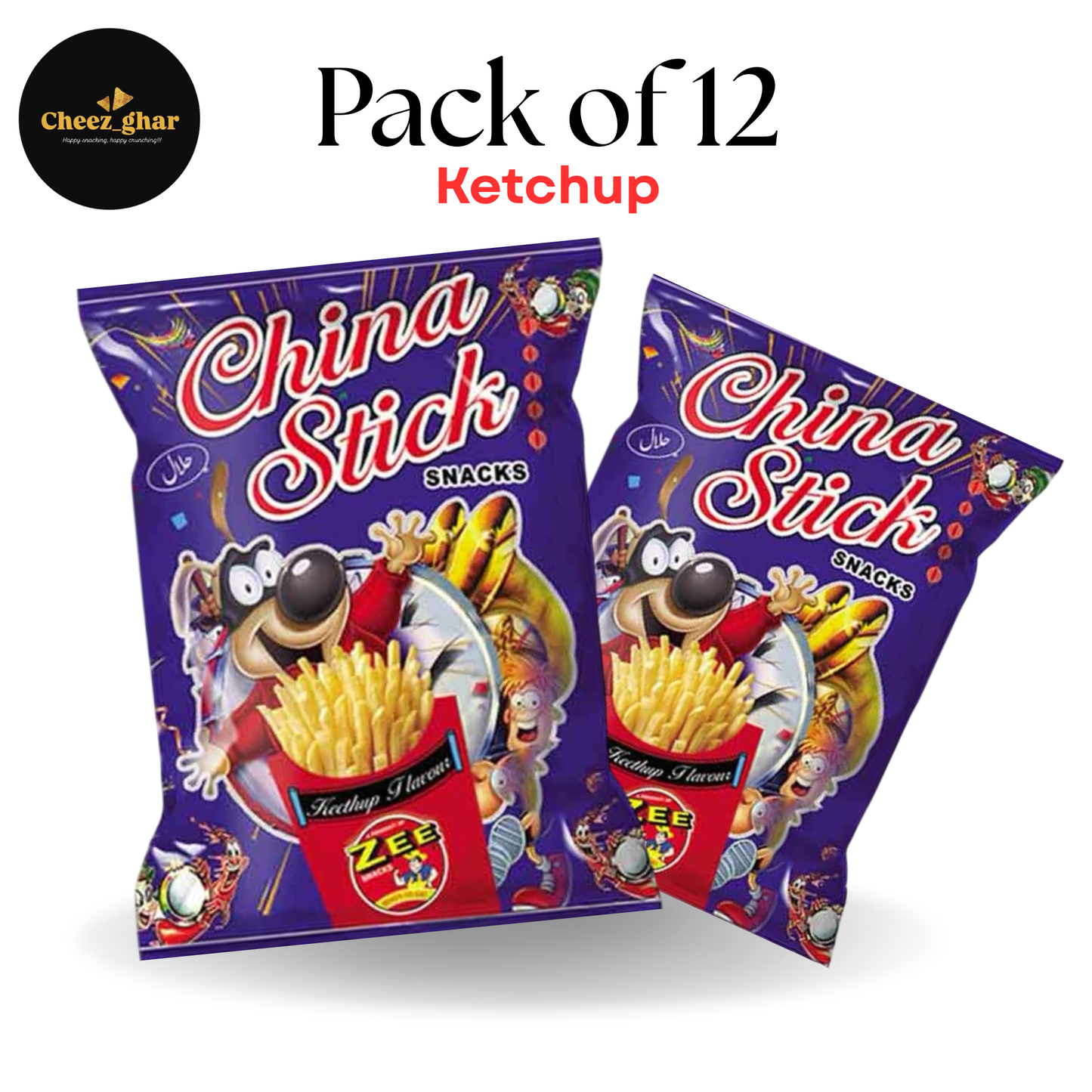 Zee China Stick Ketchup Flavour Snacks – Pack of 12